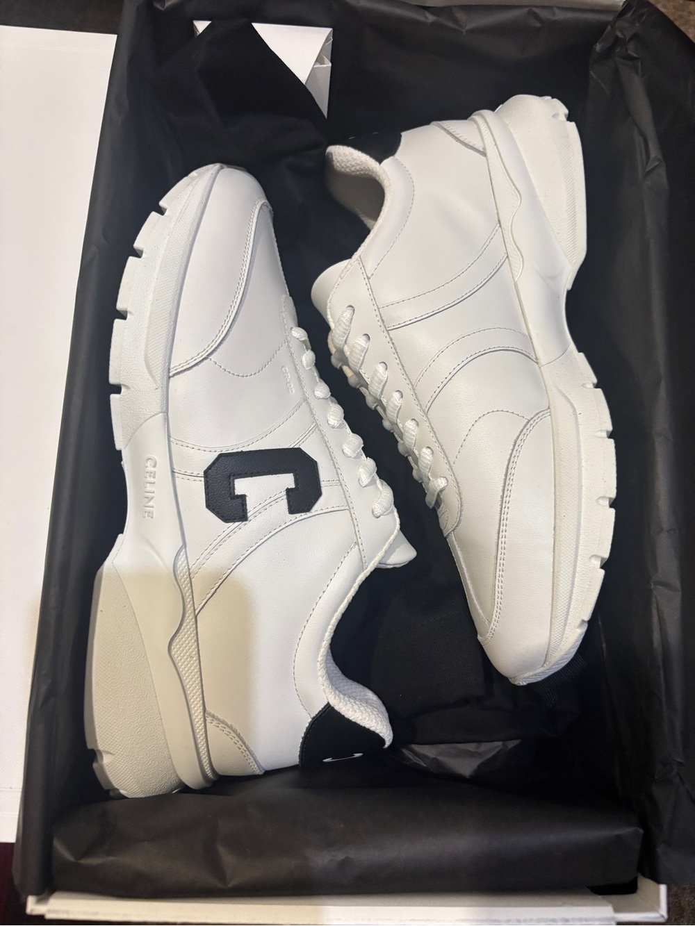 Celine Women White Leather Low-Top Sneakers with C logo